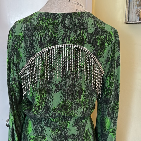 RODARTE Kira Python Print Puff-Sleeve Midi Wrap Dress with Rhinestones - Picture 4 of 9